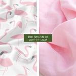 MOON Bamboo Muslin Wrap/ Swaddle-flamingo Print & Pink.