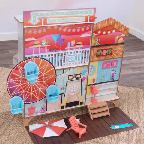Kidkraft Ferris Wheel Fun Beach House Dollhouse with EZ Kraft Assembly™ - www.toybox.ae