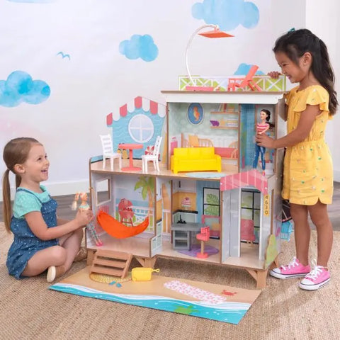Kidkraft Ferris Wheel Fun Beach House Dollhouse with EZ Kraft Assembly™ - www.toybox.ae