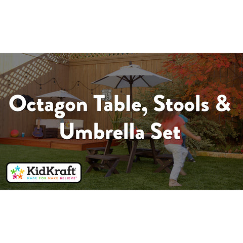 Kidkraft Octagon Table , Stools & Umbrella Set- Bear Brown & Beige - www.toybox.ae