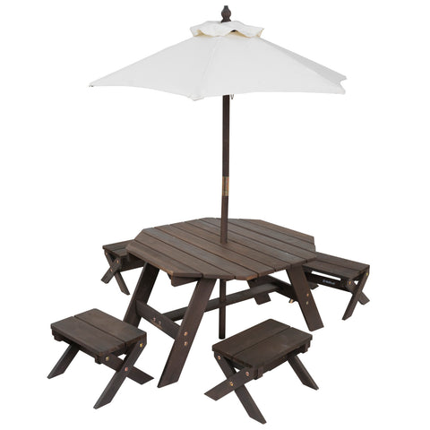 Kidkraft Octagon Table , Stools & Umbrella Set- Bear Brown & Beige - www.toybox.ae
