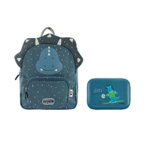 Trixie - School Starter Set - Backpack Regular 12-Inch/7.5L + Leakproof Lunch Box With Clips - Mr. Triceratops