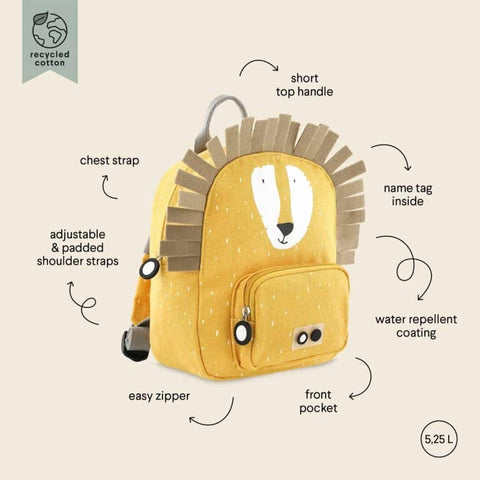 Trixie - School Essential Set -  Backpack 12-Inch/7.5L + Stainless Steel Bottle 500ml - Mr. Lion