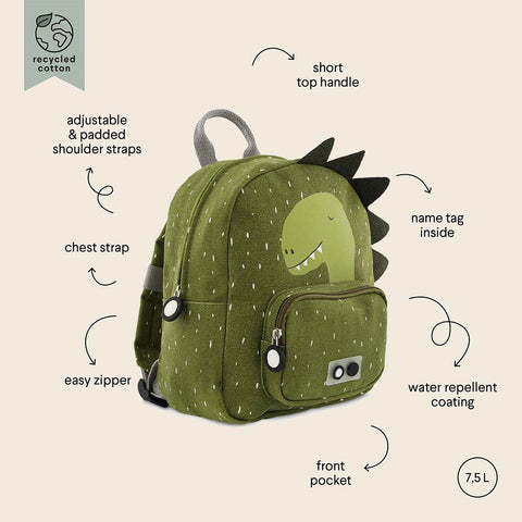 Trixie - School Essential Set - Backpack 12-Inch/7.5L + Stainless Steel Bottle 500ml - Mr. Dino