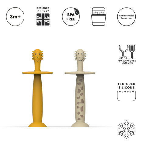 Training Toothbrush With Stopper - Lion and Giraffe