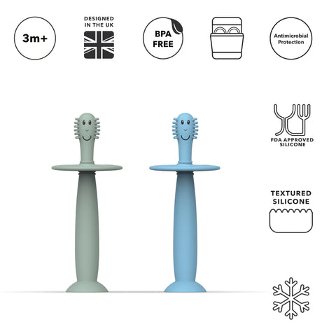 Training Toothbrush With Stopper - Mint Green and Light Blue