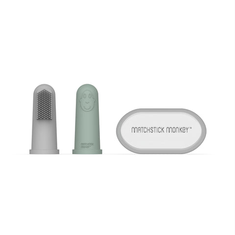 2 x Finger Toothbrush and Case - Grey and Mint Green