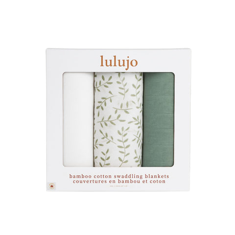 3-Pack Bamboo Muslin Swaddle Blankets - Greenery, Sage & White