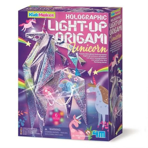 4M - KidzMaker Holographic Light-Up Origami Unicorn DIY Craft Kit - Multicolor
