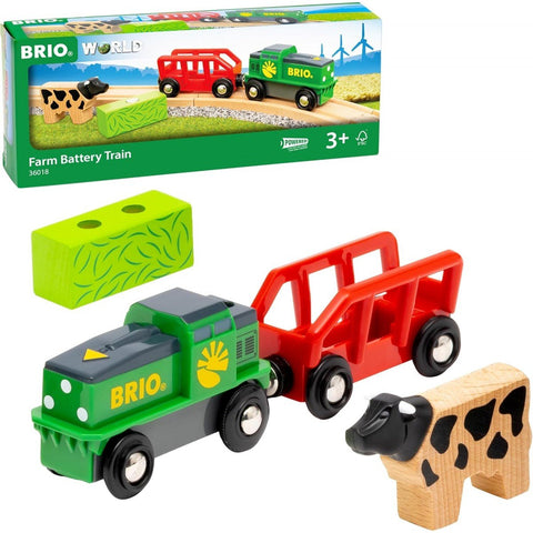 BRIO 36018 Farm Train with Magnetic Wagon and Wooden Cow – Age 3+