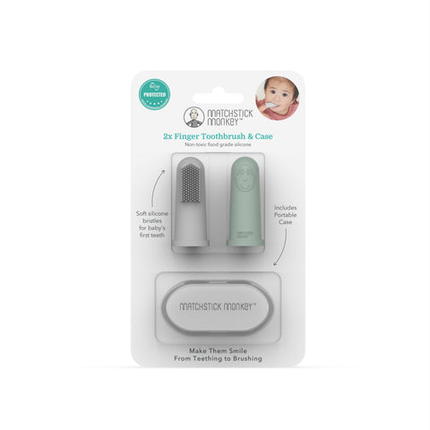 2 x Finger Toothbrush and Case - Grey and Mint Green
