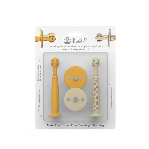 Training Toothbrush With Stopper - Lion and Giraffe