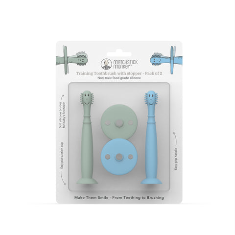 Training Toothbrush With Stopper - Mint Green and Light Blue