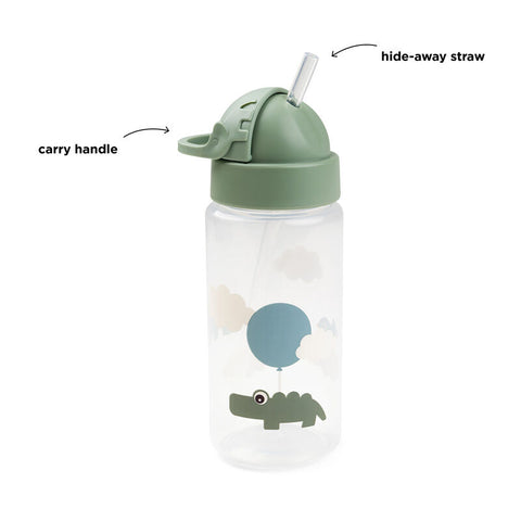 Straw Bottle Happy Clouds Green