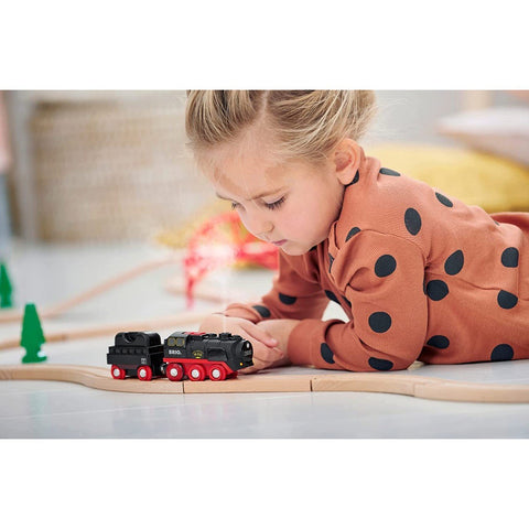 BRIO Battery-Operated Steaming Train with Cargo Wagon & Water Filler – Age 3+