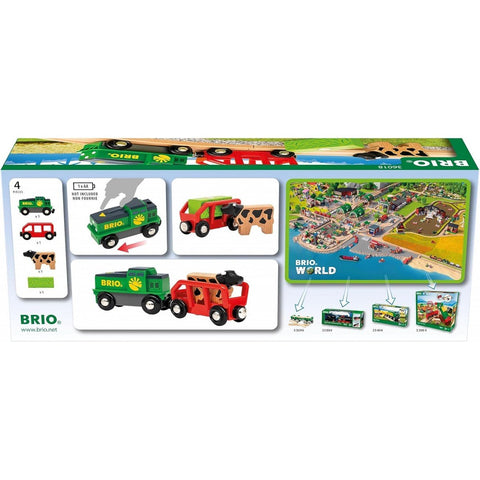 BRIO 36018 Farm Train with Magnetic Wagon and Wooden Cow – Age 3+