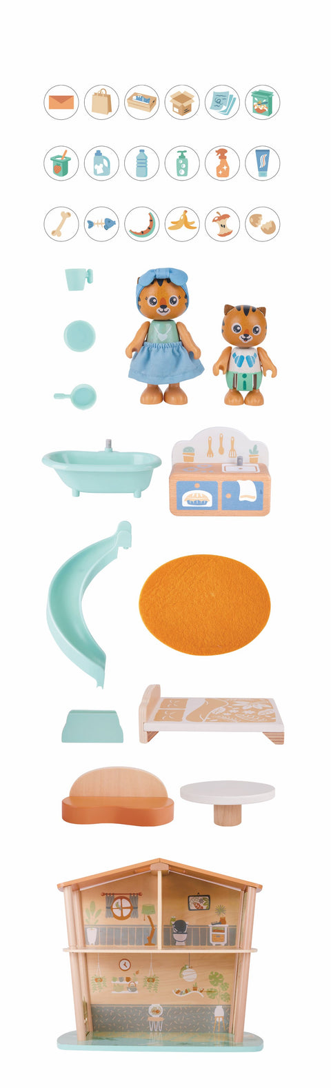 Tigers’ Jungle House Two-Level Wooden Dollhouse Play Set