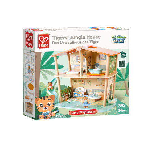 Tigers’ Jungle House Two-Level Wooden Dollhouse Play Set