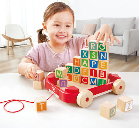 Hape Wooden Pull-Along Cart With Stacking Blocks