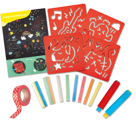 Hape - Colored Chalks & Stencils Art & Craft Set 22pcs