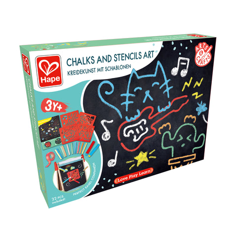 Hape - Colored Chalks & Stencils Art & Craft Set 22pcs