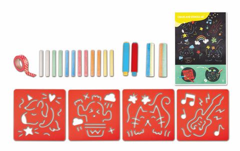 Hape - Colored Chalks & Stencils Art & Craft Set 22pcs