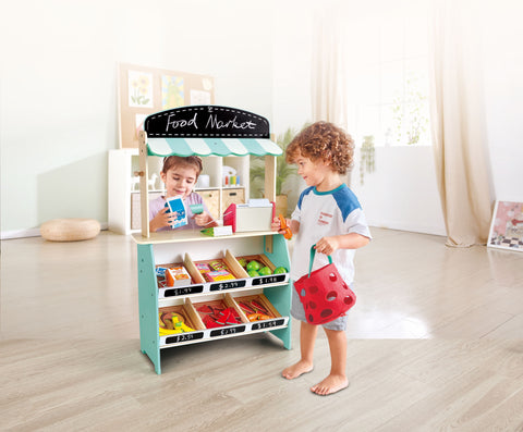 Wooden Farmers Market Stall Playset w/ Accessories 50pcs