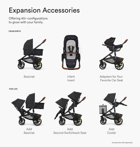 Veer Switch&Roll Leather Kit | Premium All-Terrain Convertible Stroller System with Switchback Seat, &Roll Frame, Napa Leather Handle & Bumper Bar Grips | Gray Granite