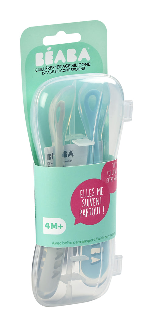 Beaba Silicone Spoon 1st Age Set Of 2 + Box Windy Blue
