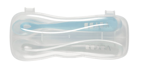 Beaba Silicone Spoon 1st Age Set Of 2 + Box Windy Blue
