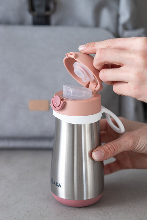 Beaba Stainless Steel Bottle 350ml + Handle Old Pink
