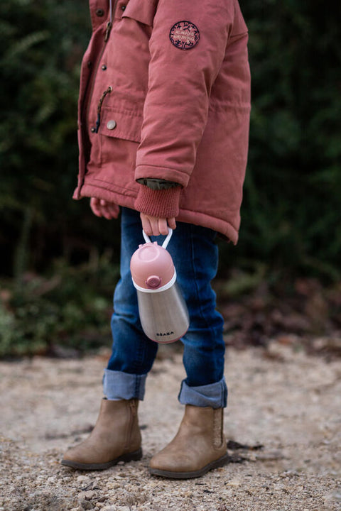 Beaba Stainless Steel Bottle 350ml + Handle Old Pink