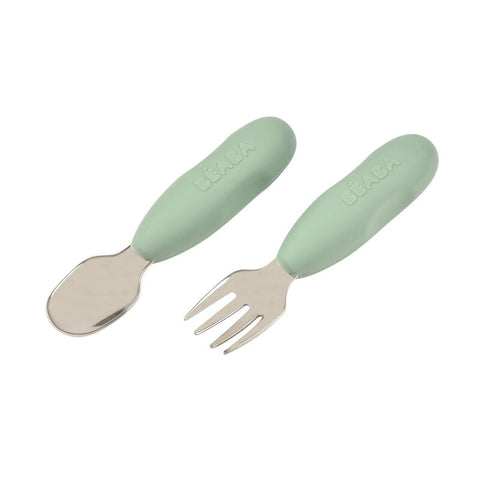 Beaba Set of 2 Stainless Steel Pre-Cutlery Sage Green
