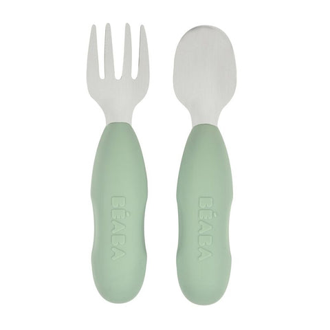 Beaba Set of 2 Stainless Steel Pre-Cutlery Sage Green