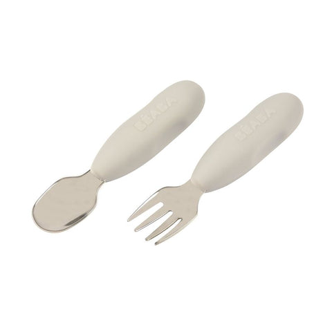 Beaba Set of 2 Stainless Steel Pre-Cutlery Velvet Grey
