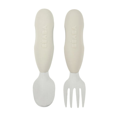 Beaba Set of 2 Stainless Steel Pre-Cutlery Velvet Grey