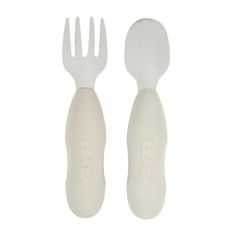 Beaba Set of 2 Stainless Steel Pre-Cutlery Velvet Grey