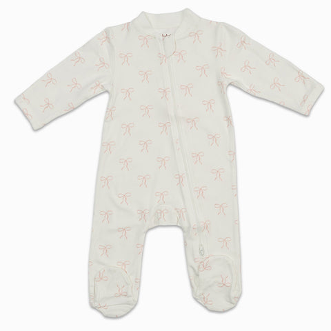 Bamboo Footed Sleepsuit - Bows - Size Newborn