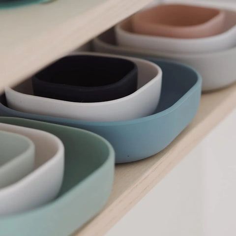 Beaba Silicone 3 Piece Nesting Bowl Set Night Blue Cotton Baltic Blue