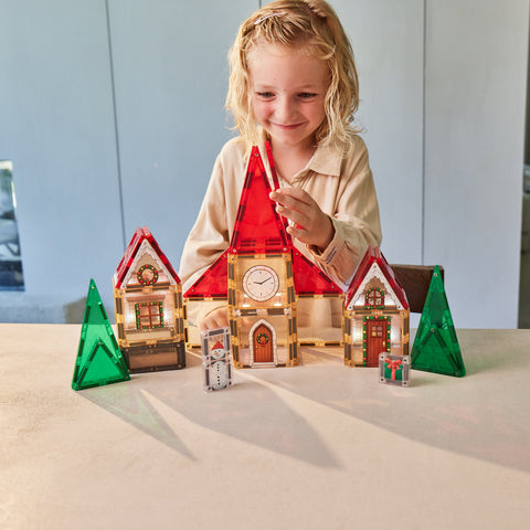 Cleverclixx Magnetic Tile - Christmas Village Advent Calendar - 46 pieces