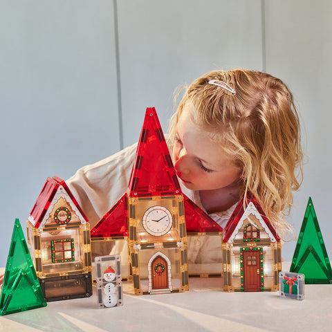 Cleverclixx Magnetic Tile - Christmas Village Advent Calendar - 46 pieces