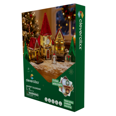 Cleverclixx Magnetic Tile - Christmas Village Advent Calendar - 46 pieces
