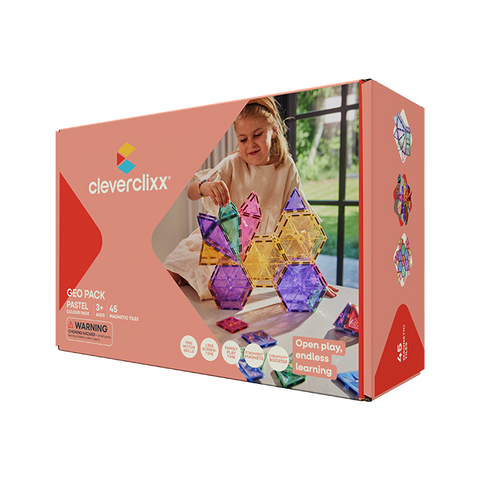 Cleverclixx Geo Pack Pastel (45 Pcs) | Magnetic Tiles