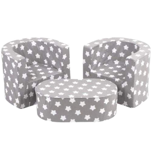 Combo Set - 2 Chairs + Table Grey with White Stars