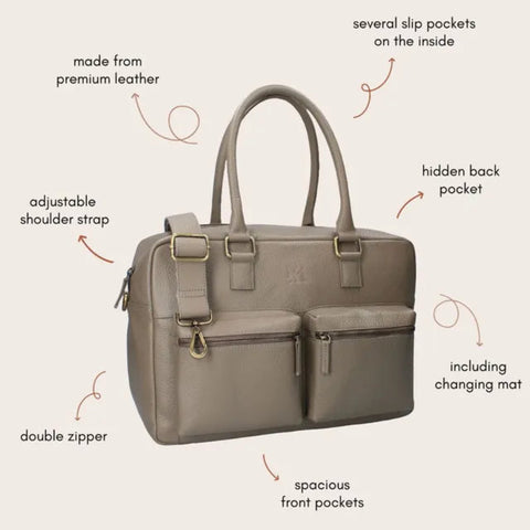 Diaper bag  Vienna Lovely Leather, Taupe_Toybox.ae