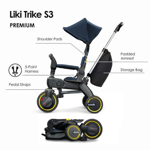 Doona Liki Trike S3 Foldable Tricycle - Deep Blue + FREE Doona Liki Helmet