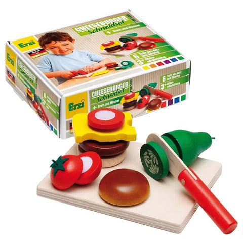 Erzi | Cheese Burger Cutting Set  | Kids Wooden Toys| TOYBOX 