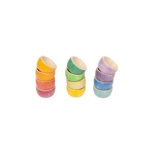 Grapat 12 Wooden Bowls – Rainbow Play Set for Toddlers