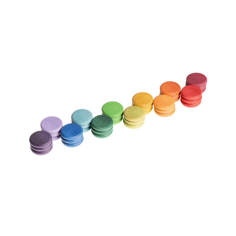 Grapat 36 Wooden Coins – Rainbow Loose Parts for Open-Ended Play
