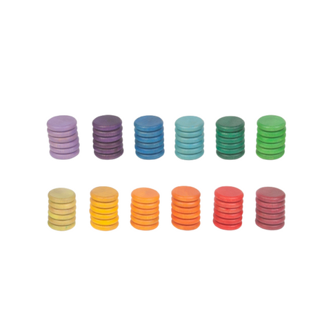 Grapat 72 Wooden Coins – Rainbow Loose Parts for Open-Ended Play